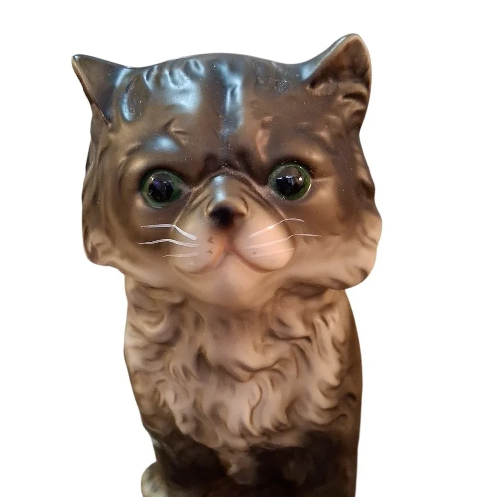 Vintage Persian Cat Kitten Gray White Green Eyes‎ Ceramic 7